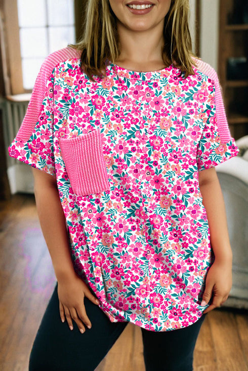 Floral Patchwork Drop Shoulder Loose Fit Tee