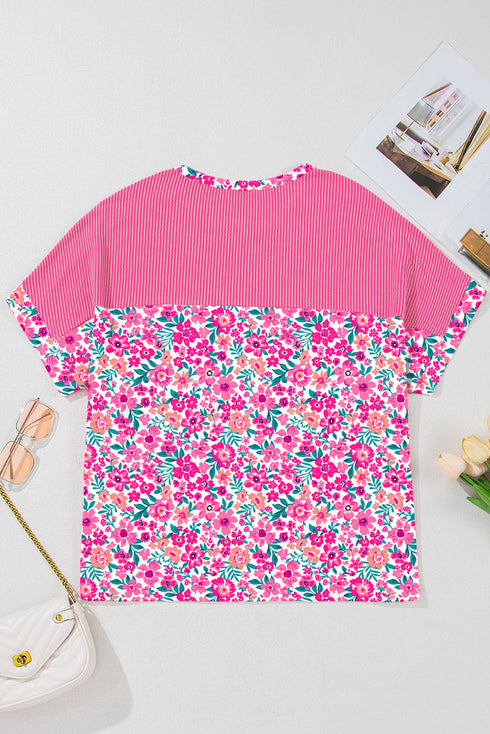 Floral Patchwork Drop Shoulder Loose Fit Tee