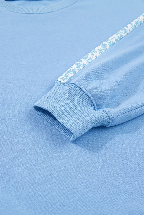 Floral Patchwork Drop Shoulder Pullover And Wide Leg Lounge Set