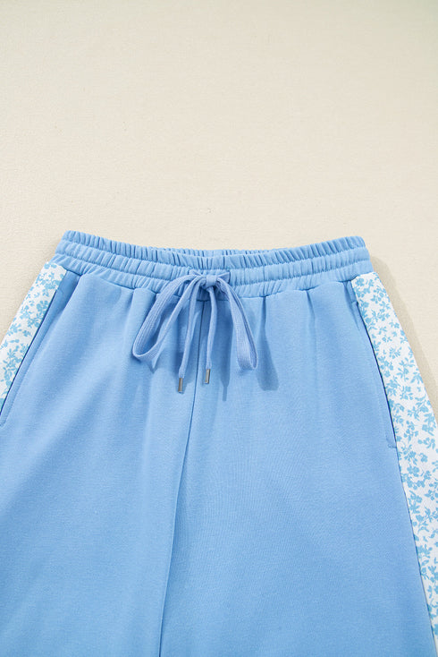 Floral Patchwork Drop Shoulder Pullover And Wide Leg Lounge Set