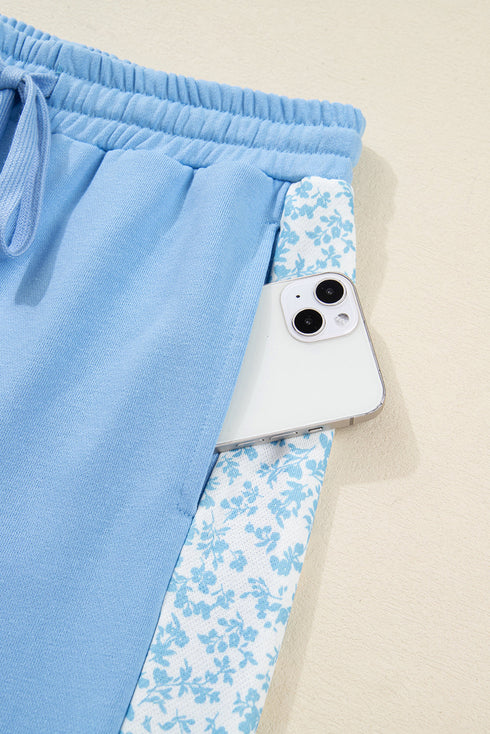 Floral Patchwork Drop Shoulder Pullover And Wide Leg Lounge Set