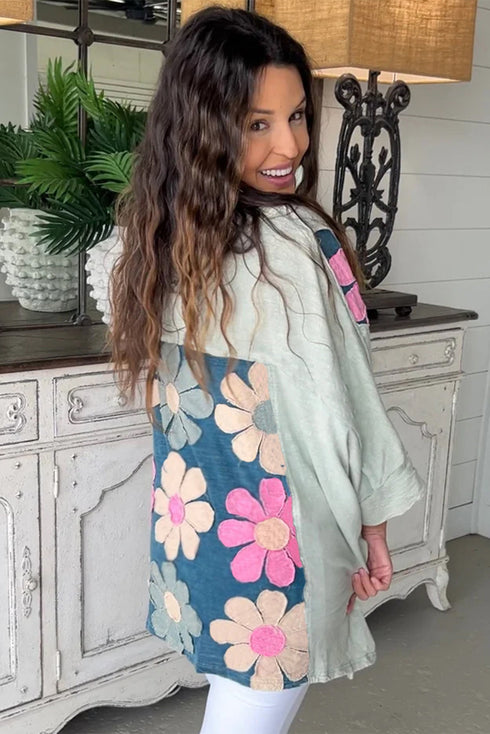 Floral Patchwork Exposed Seam Oversized Cotton High Low Top