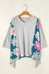 Floral Patchwork Exposed Seam Oversized Cotton High Low Top