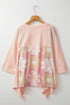 Floral Patchwork Exposed Seam Oversized Cotton High Low Top
