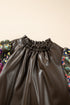 Floral Patchwork Faux Leather Bubble Sleeve Frill Neck Blouse