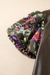Floral Patchwork Faux Leather Bubble Sleeve Frill Neck Blouse