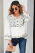 Floral Patchwork Gauze Cotton Henley Button Up Blouse