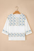 Floral Patchwork Gauze Cotton Henley Button Up Blouse