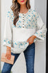 Floral Patchwork Gauze Cotton Henley Button Up Blouse