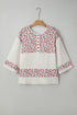 Floral Patchwork Gauze Cotton Henley Button Up Blouse