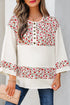 Floral Patchwork Gauze Cotton Henley Button Up Blouse