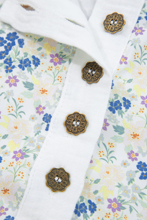Floral Patchwork Gauze Cotton Henley Button Up Blouse