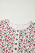 Floral Patchwork Gauze Cotton Henley Button Up Blouse
