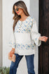 Floral Patchwork Gauze Cotton Henley Button Up Blouse