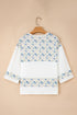 Floral Patchwork Gauze Cotton Henley Button Up Blouse