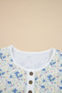 Floral Patchwork Gauze Cotton Henley Button Up Blouse