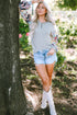 Floral Patchwork Lantern Sleeve Buttoned V Neck Top