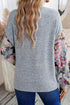 Floral Patchwork Lantern Sleeve Buttoned V Neck Top