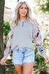 Floral Patchwork Lantern Sleeve Buttoned V Neck Top