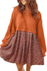 Floral Patchwork Long Sleeve Flared Mini Dress