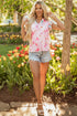 Floral Patchwork Notched Neck Flutter Sleeve Blouse