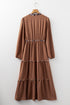 Floral Patchwork Notched Neck Long Sleeve A-Line Maxi Dress