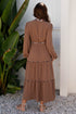 Floral Patchwork Notched Neck Long Sleeve A-Line Maxi Dress