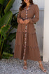 Floral Patchwork Notched Neck Long Sleeve A-Line Maxi Dress