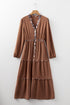 Floral Patchwork Notched Neck Long Sleeve A-Line Maxi Dress