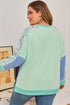 Floral Patchwork Pattern Block Notched Neck Long Sleeve Top