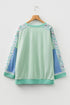 Floral Patchwork Pattern Block Notched Neck Long Sleeve Top