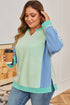 Floral Patchwork Pattern Block Notched Neck Long Sleeve Top
