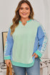 Floral Patchwork Pattern Block Notched Neck Long Sleeve Top