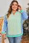 Floral Patchwork Pattern Block Notched Neck Long Sleeve Top