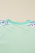 Floral Patchwork Pattern Block Notched Neck Long Sleeve Top