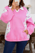 Floral Patchwork Polo Collar Elastic Cuff Long Sleeve Top