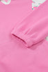 Floral Patchwork Polo Collar Elastic Cuff Long Sleeve Top