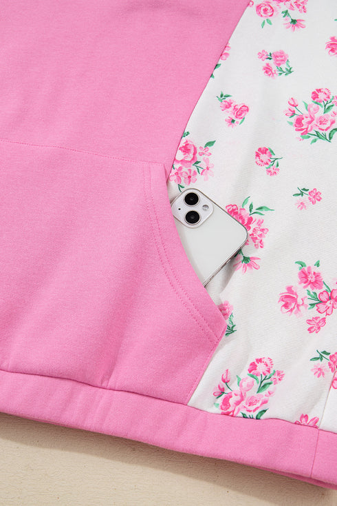Floral Patchwork Polo Collar Elastic Cuff Long Sleeve Top