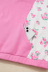 Floral Patchwork Polo Collar Elastic Cuff Long Sleeve Top