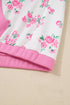 Floral Patchwork Polo Collar Elastic Cuff Long Sleeve Top