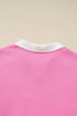 Floral Patchwork Polo Collar Elastic Cuff Long Sleeve Top