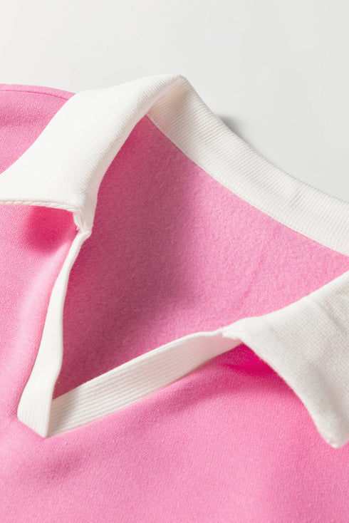 Floral Patchwork Polo Collar Puff Sleeve Mixed Media Top
