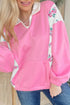 Floral Patchwork Polo Collar Puff Sleeve Mixed Media Top