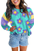 Floral Patchwork Print Long Sleeve Loose Knit Top