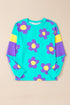 Floral Patchwork Print Long Sleeve Loose Knit Top