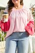 Floral Patchwork Print Plus Size Long Sleeve Top