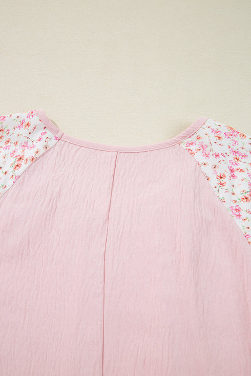 Floral Patchwork Print Plus Size Long Sleeve Top