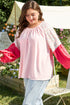Floral Patchwork Print Plus Size Long Sleeve Top