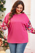 Floral Patchwork Rib Knit Flounce Long Sleeve Top