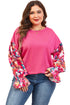 Floral Patchwork Rib Knit Flounce Long Sleeve Top